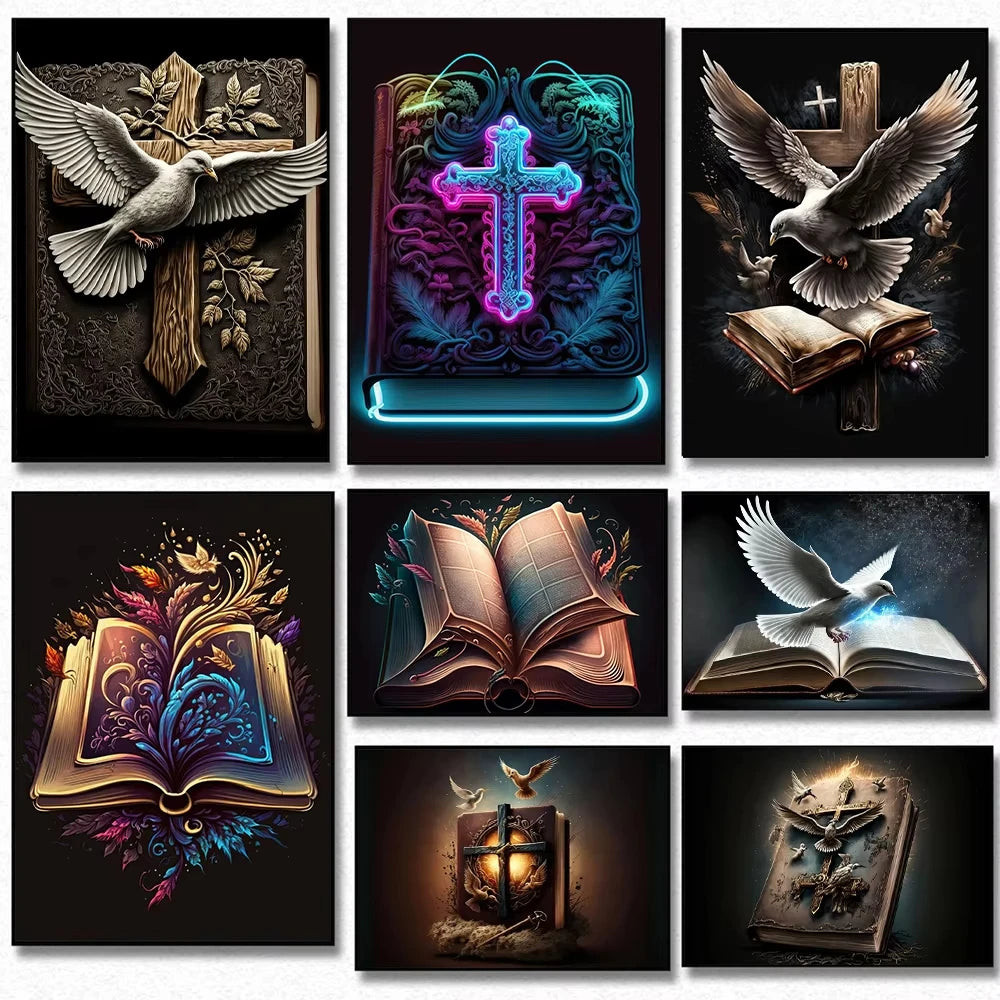 Christian Cross & Dove Canvas Wall Art