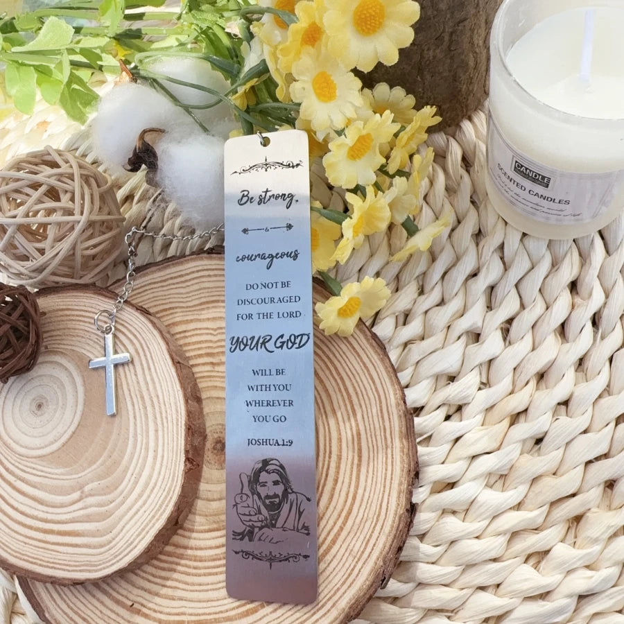 Stainless Steel Inspirational Bookmark Set with Cross Pendants