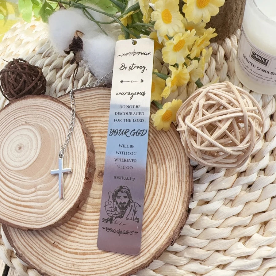 Stainless Steel Inspirational Bookmark Set with Cross Pendants