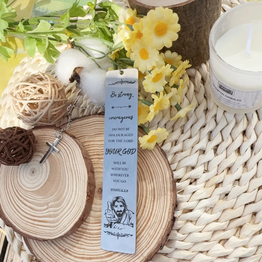 Stainless Steel Inspirational Bookmark Set with Cross Pendants