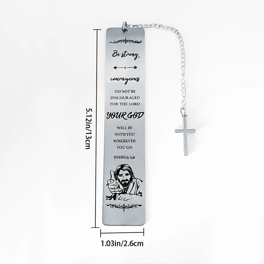 Stainless Steel Inspirational Bookmark Set with Cross Pendants